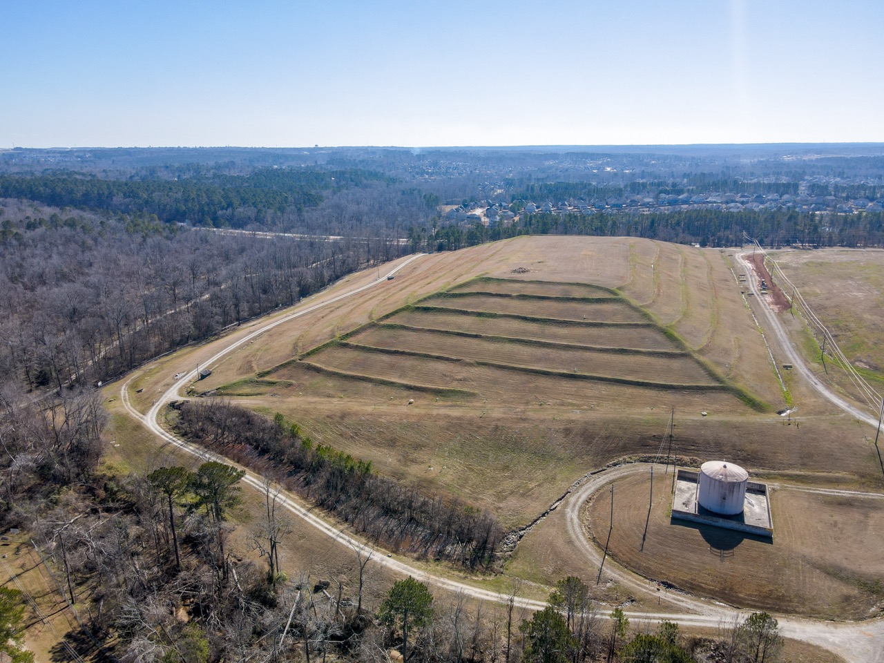 Aerial landscape Grovetown landfill in winter after Hurricane Helene in Appling Augusta Georgia